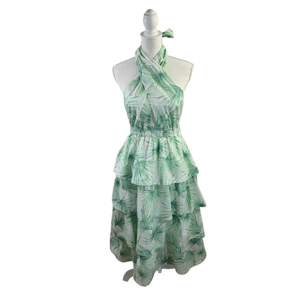Sewing Down South Crown & Ivy Dresses & Skirts - NWT Sewing Down South Crown & Ivy Green Palm 100% Cot Tiered Halter Dress Size M